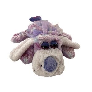 Purple White DanDee Collectors Choice Plush Dog 10" Stuffed Animal Heart Ribbon